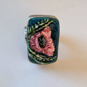 Hand made clay and resin ring. Sliver-plated. Unique. Art jewelry.